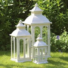 Lanterna CASA DI CAMPAGNA COUNTRY 3 pezzi Set bianco crema in metallo con finestre ad arco tondo