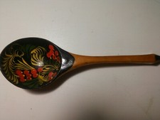 CUCCHIAIO MESTOLO VINTAGE ETNICO IN LEGNO LACCATO A MANO - RUSSIA (URSS) ANNI 70