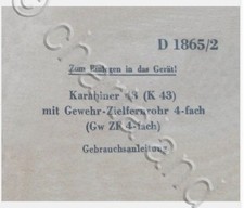 ESERCITO GERMANIA Fucile Automatico Mauser Gewehr 43 1944 ger D18652 MI DVD