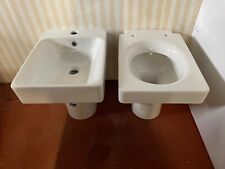 BIDET + WC  SANITARI  A TERRA  KERASAN MOD CENTO RETTANGOLARE IN CERAMICA BIANCA