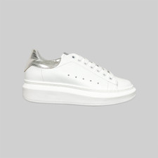 Sneakers ML Donna In Pelle Bianche/Argento Scarpe Made in Italy