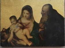 ICONA SACRA FAMIGLIA LAVORATA A MANO IMMAGINE SACRA SU LEGNO CON SFOGLIA D'ORO