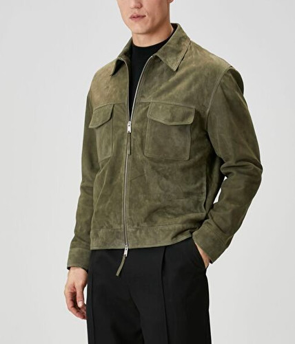 Giacca pelle verde uomo - pelle,