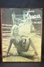 VESPA GRAN SPORT TARGA IN METALLO RIPRODUZIONE VINTAGE 26,5 X 35 CM INSEGNA