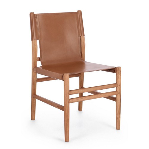 Sedia rustica teak pelle - sedia,