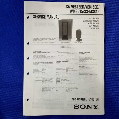 Sony ve812ed ve815ed - sony, sa-ve815ed