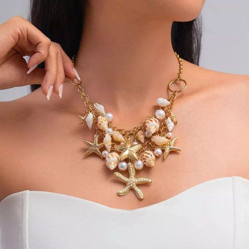Collana dorata mare - mare, perle