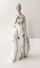 Statuina donna Monti Piero porcellana vintage metà secolo abito oro bianco