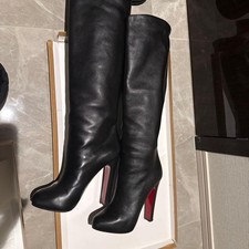 Stivali al ginocchio Christian Louboutin in pelle nera tacco alto suola rossa taglia 39