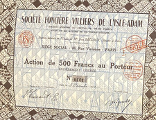 Société Foncière Villiers de l'Isle Adam 1932 azione 500 francs. Occasione!