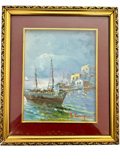Roberto Carignani (1894-1975) olio su tela "Vela nella baia"