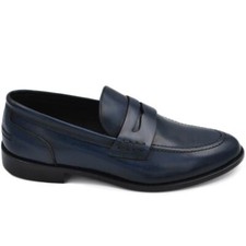 Mocassino uomo collage in vera pelle nappa blu abrasivata classico elegante fond