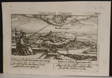 ORADEA ROMANIA 1628 MEISNER INSOLITO ANTICO ORIGINALE RAME INCISO VEDUTA DELLA CITTÀ