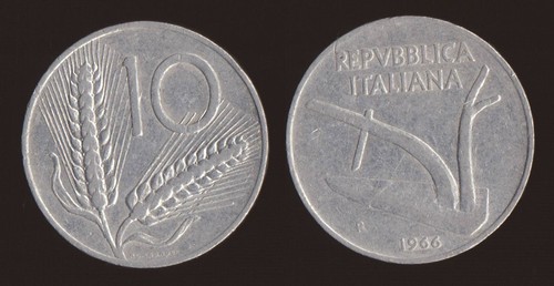Lire 1966 spighe - 1966, aratro
