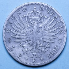VITTORIO EMANUELE III 2 LIRE 1903 AQUILA SABAUDA RARISSIMA MB ARGENTO SILVER