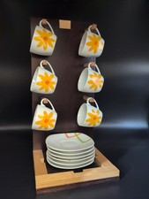 Set x6 Tazzine Caffè Con Supporto In Legno Marini Collection Porcellana