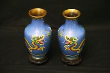 coppia vasi cloisonnè azzurri drago bronzo smaltati cinesi 900 XX secolo antichi