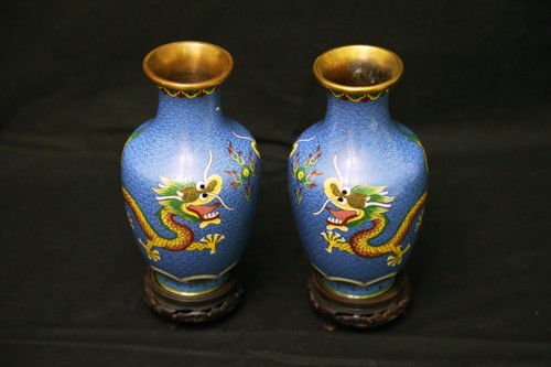Coppia vasi cloisonnè azzurri - vasi,