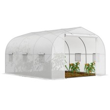 Outsunny Serra a Tunnel con 6 Finestrelle e Porta a Rullo in Acciaio e PE Bianco