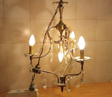 Lampadario sospeso gocce di cristallo 4 luci  E14  anni '60-'70