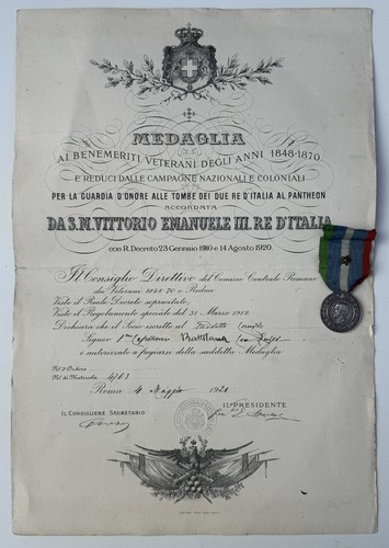 Diploma medaglia ai veterani - diploma, +