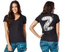 T-shirt Zumba SAFARI scollo a V - Nera ~ XS, Small, Medium ~ Nuova! Spedizione gratuita!