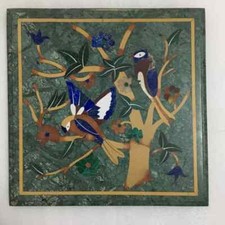 Tavolino basso 15" marmo verde pietre semi preziose lavoro intarsio floreale