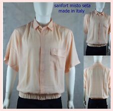 camicia camicie da uomo in misto seta di vintage estiva a manica corta rosa m l