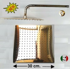 BRACCIO DOCCIA 100% OTTONE SOFFIONE ULTRA SLIM 300x300 mm. DORATO BAGNO ORO 24KT