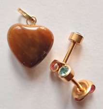 CIONDOLO PENDENTE OCCHIO DI TIGRE A CUORE con GANCIO IN ORO GIALLO + ORECCHINI