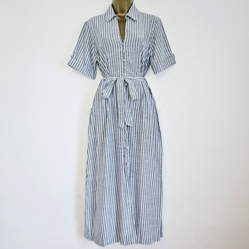 Abito camicia midi blu bianco - abito,