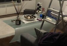 TAVOLINO DESIGN CRISTALLO ACIDATO E ACCIAIO