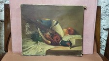 Tavola Pittura A Olio Su Tela Natura Morta Fagiano Firmata Tenlli Da Restaurare