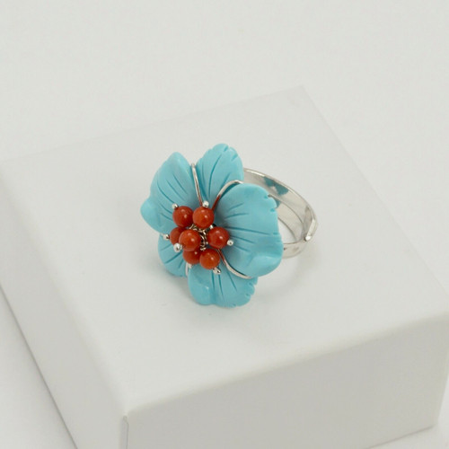 Anello argento 925 - , corallo