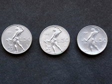 Moneta Da 50 Lire Piccole 1991 Rara Repubblica Italiana 3Pz