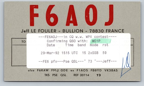 Radioamatore qsl f6aoj francia - qsl,