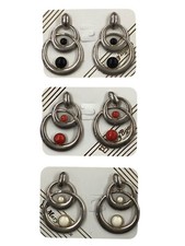 ORECCHINI CERCHI ARGENTO E PIETRE COLORATE BIGIOTTERIA VINTAGE ANNI 70-90 CM 5,5