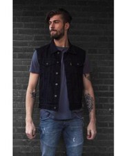 Gilet Jacket Taglio IN Jeans Denim Nero M L XL 2XL Nuovo (Bikers)