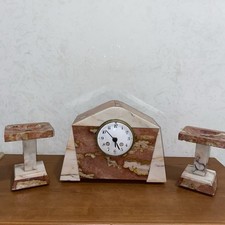 Trittico Vintage- Orologio in marmo con candelieri  funzionante