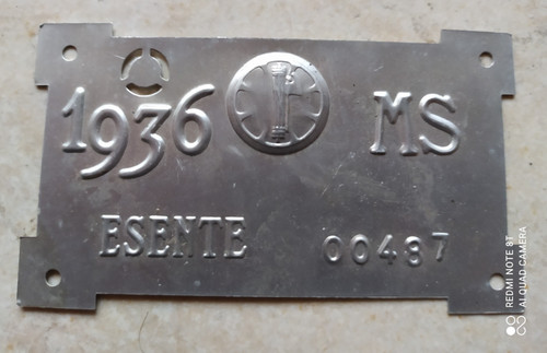 Targa per carri 1936 esente - per, ms