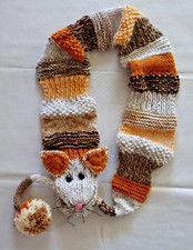 SCIARPA GATTO ADULTO MAGLIA A MANO * MARRONE MARRONE MARRONE ARANCIONE * PASSANTI CODA ATTRAVERSO LA BOCCA