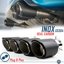 2 TERMINALI di Scarico Doppi Universali Auto ACCIAIO Carbonio Marmitta Ø 76 mm