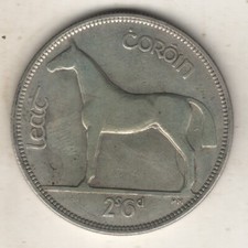 IRLANDA IRELAND EIRE 1/2 CORONA HALF CROWN ARGENTO 1928 CAVALLO #ARG