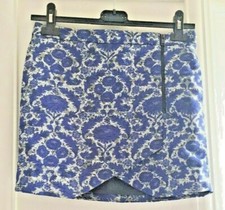 ZARA BASIC BNWT BLUE JACQUARD ASYMMETRIC MINI SKIRT WITH ZIP