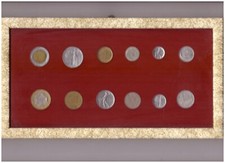 QUADRETTO MONETE LIRE REP. ITALIANA cm.29x16,5 (5/10/20/50/100/200/500/1000)