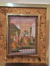 Quadro Dipinto Seta Scena Indiana Fatto a Mano Artigianale Q 288