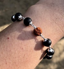 Bracciale in argento 925 + ebano originale 8mm Karungali Rudraksha naturale 8...