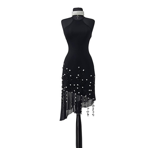 Vintage black beaded halter - beaded,