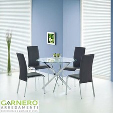 Tavolo fisso MINERVA Gihome ® tondo vetro acciaio cromato design moderno salotto