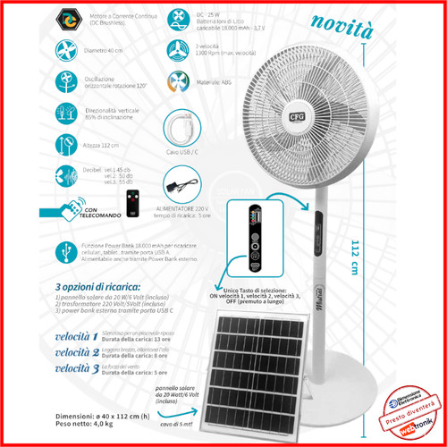 Ventilatore piantana solare - piantana,